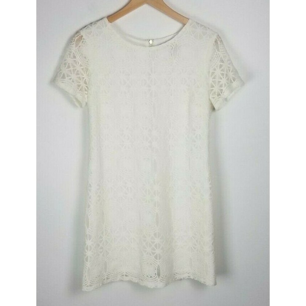 Lulus Sz. S Love You For Eternity White Short Sleeve Lace Shift Dress Off White - Picture 3 of 8
